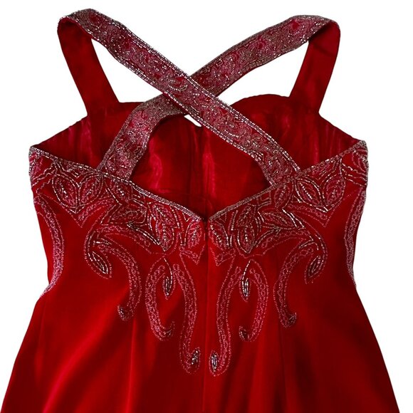 Jovani Red Beaded Crisscross Back Straps Maxi Long Evening Gown Size 10 Dress - Picture 9 of 16